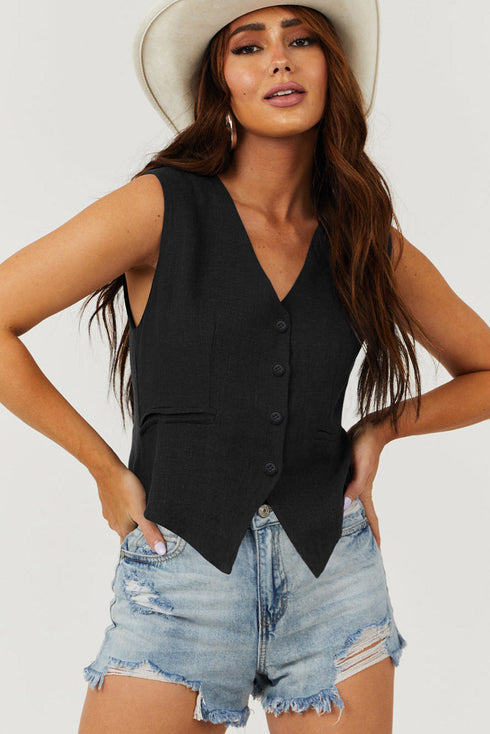 Solid Color Button Up V Neck Suit Vest